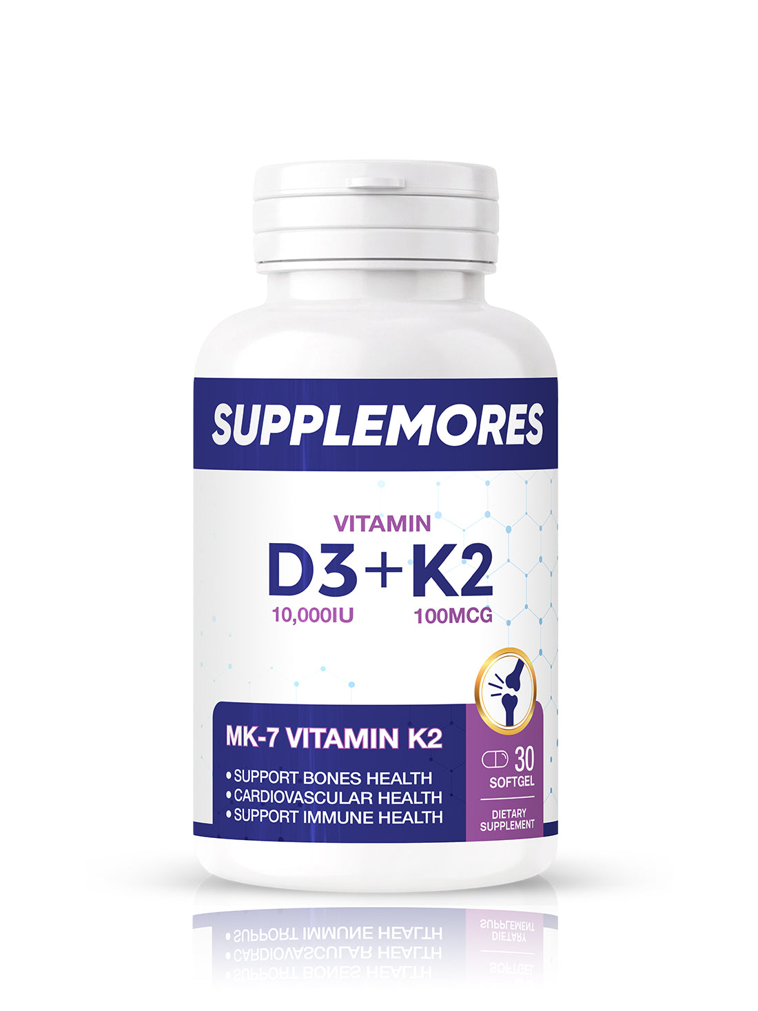 Vitamin D3 10,000 IU + K2 100 MCG (30 Softgels) Supplemores